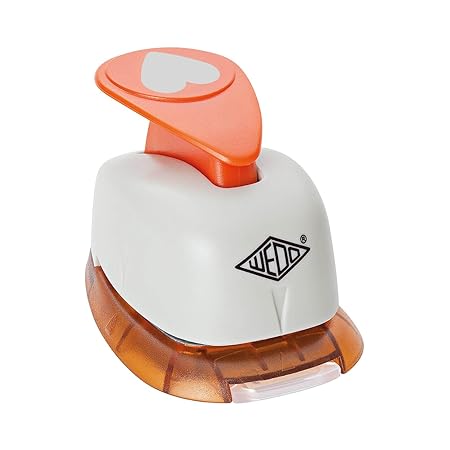 Wedo 168101 Motivlocher klein Herz (mit praktischem Auffangbehälter, Ausstanzung 1,6 x 1,3 cm) grau / orange