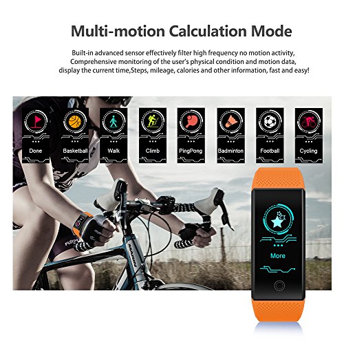 RONGT Waterproof Fitness Tracker with HD Colorful Screen, Fitness Activity Tracker Bands Bracelet for Kids Girls Men Women, Sports Swimming Gym Slim cycling Smart fitness tracker watch (orange)
