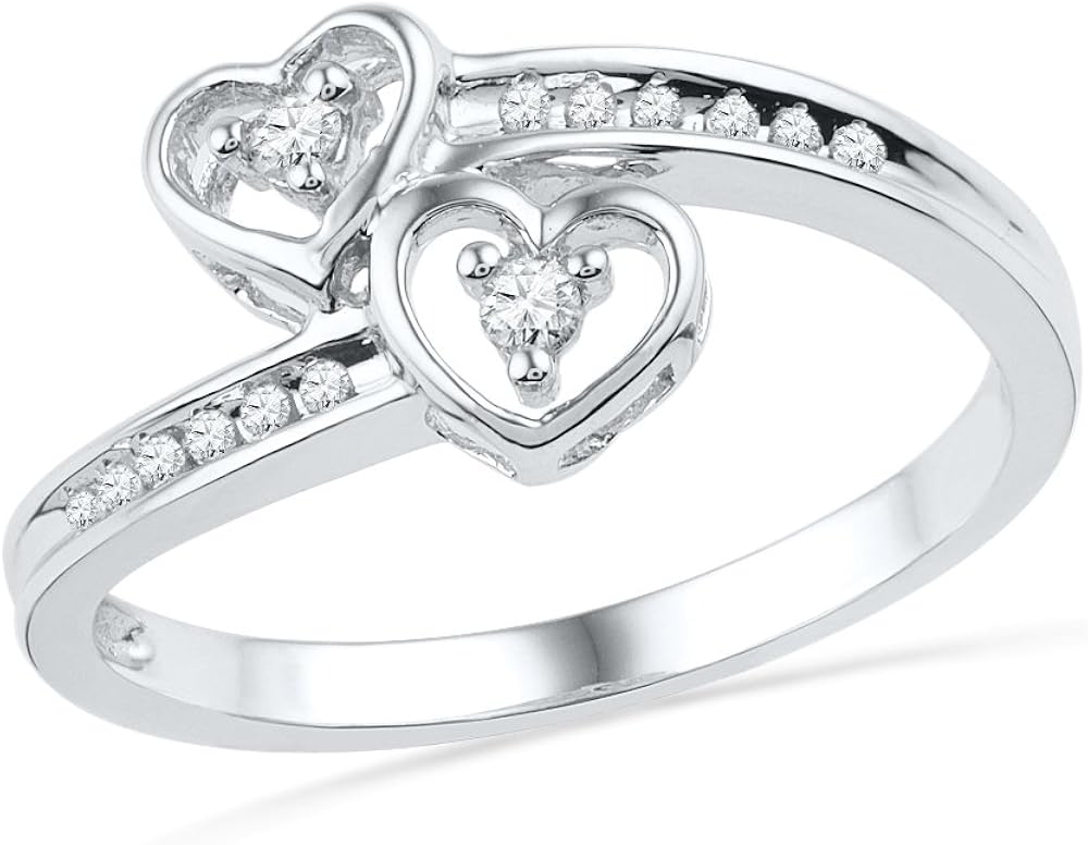 Sterling Silver Round Diamond Double Heart Promise Ring (1/