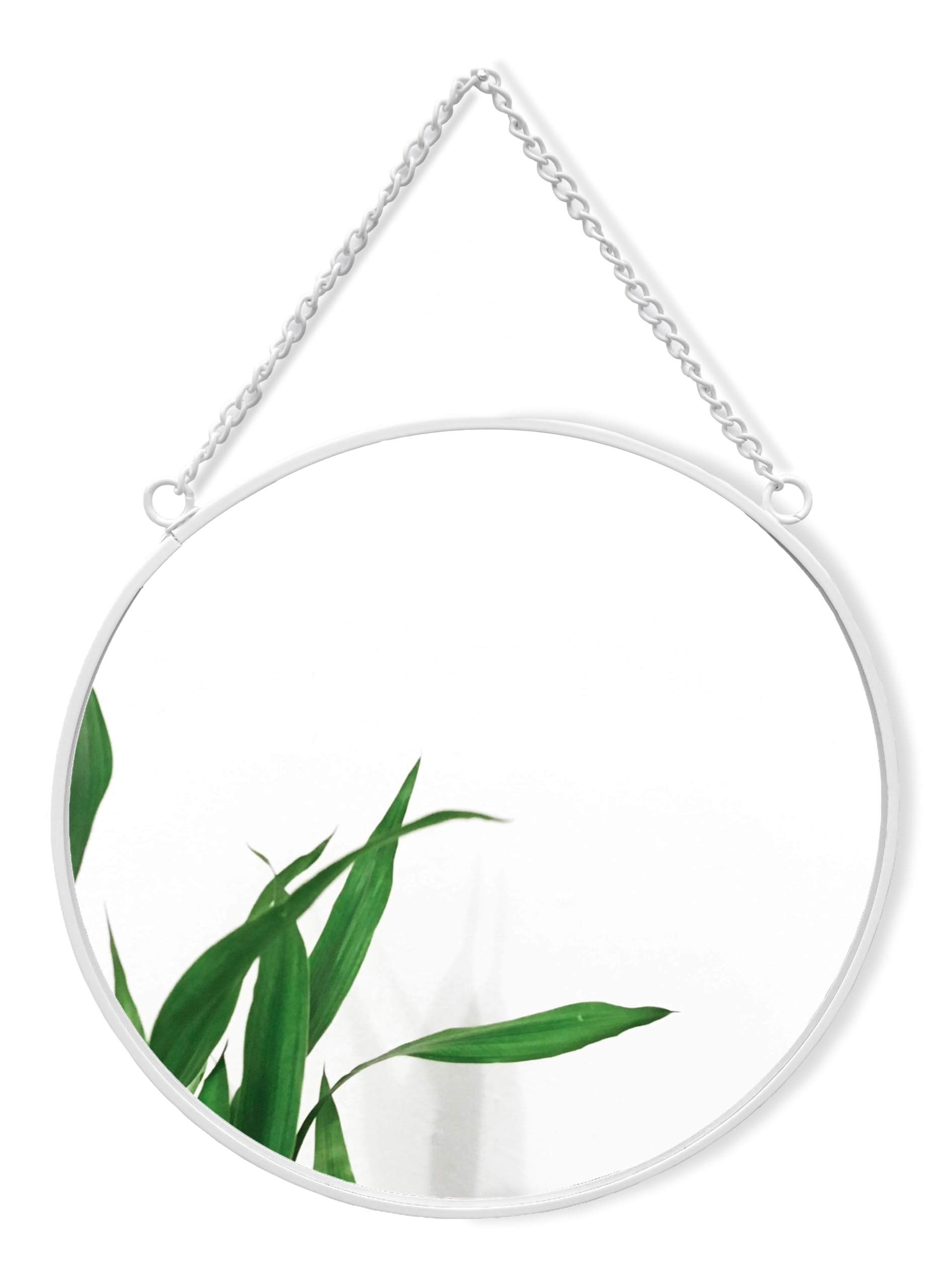 GreyZouq White Round Mirror 25 cm, Round Vintage Circle Metal Framed Wall Mirror with Hanging Chain,for Bathroom, Bedroom, Hallway and Living Room (White) — image 1