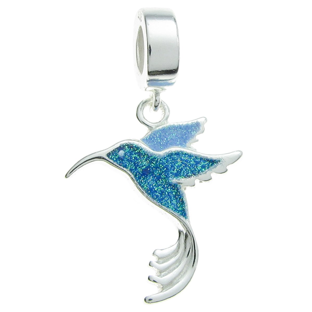 Queenberry Sterling Silver Hummingbird Enamel European Style Dangle Bead Charm