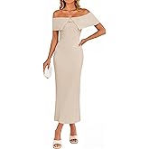 ZESICA Women's Off Shoulder Bodycon Maxi Dress 2026 Summer Ribbed Knit Cocktail Party Formal Sweater Dresses