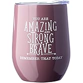 DIVERSEBEE Inspirational Thank You Gifts for Women, Mom, Sister, Wife, Girlfriend, Coworker, Best Friend, Encouragement Birthday Wine Gifts - Insulated Wine Tumbler Cup with Lid 12oz(Mauve)