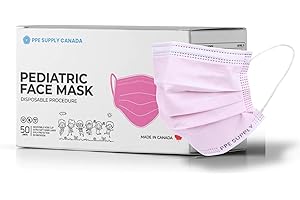 PPE SUPPLY CANADA Kids ASTM LVL 3 Face Masks - Made in Canada, BFE ≥98%, 3-Ply Disposable, Breathable, Latex-Free, 50-Pack