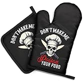 DYJYBMY Don't Make Me Poison Your Food Funny Goth Oven Mitts and Pot Holder Set, Funny Skeleton Kitchen Gadgets for Male Host Hostess, Housewarming Baking Gifts for Mom Dad Wife Husband Sister Friend