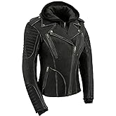 Milwaukee Leather MLL2516 Black Leather Rub-Off Leather Jacket with Hoodie for Women