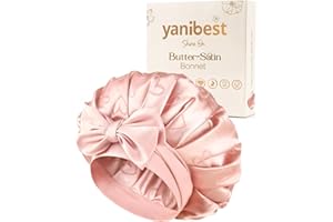 YANIBEST Silk Satin Bonnet for Sleeping Double Layer Hair Bonnet with Tie Band for Curly Natural Hair, Heart Print