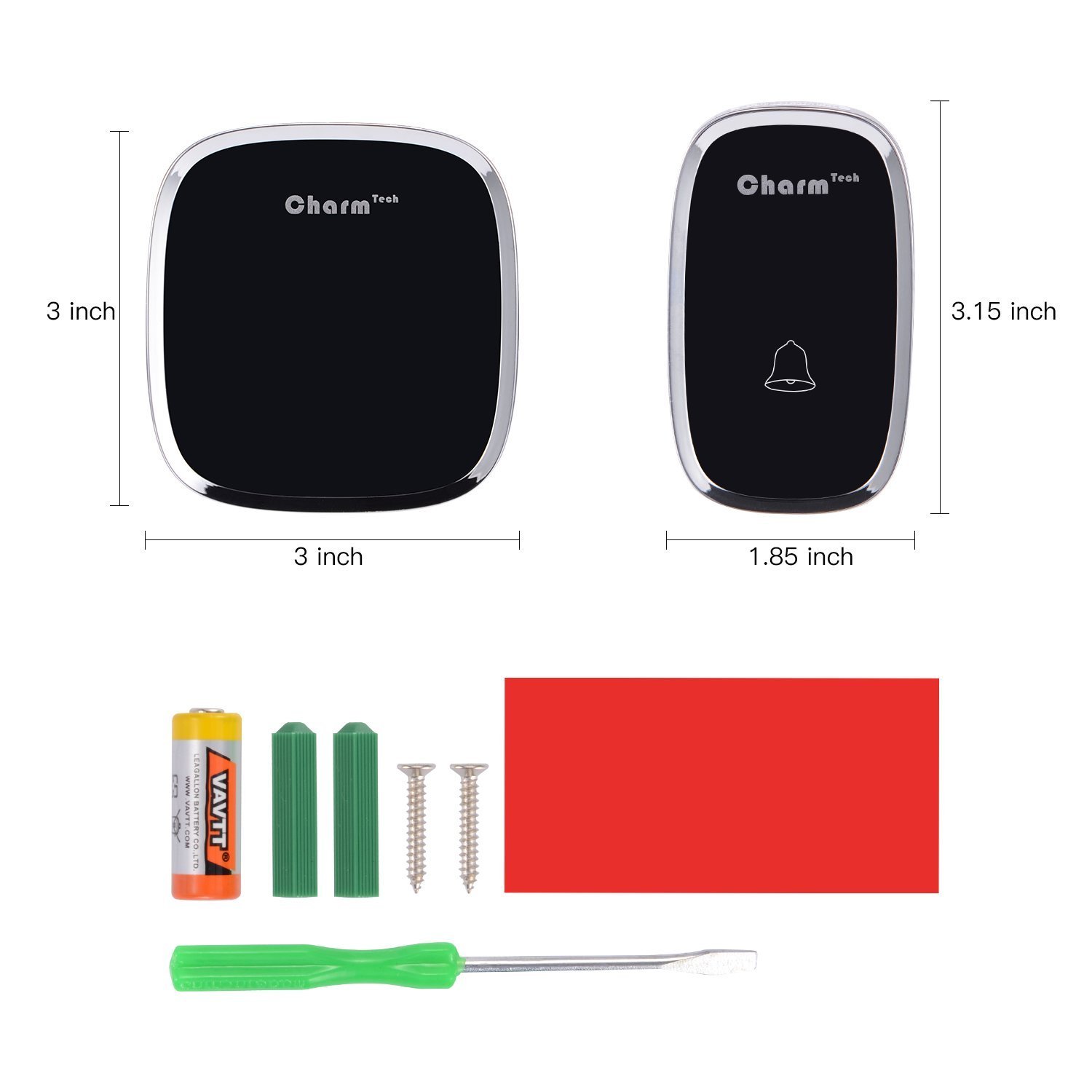 Sonnette Sans Fil de Porte, Kit de Carillon Électrique Étanche à 280 Mètres de Portée avec LED Bleu et 36 Mélodies au 4 Niveau Volumes pour Bureau, Maison, Classe, Hôtel, Hopital (Noir)