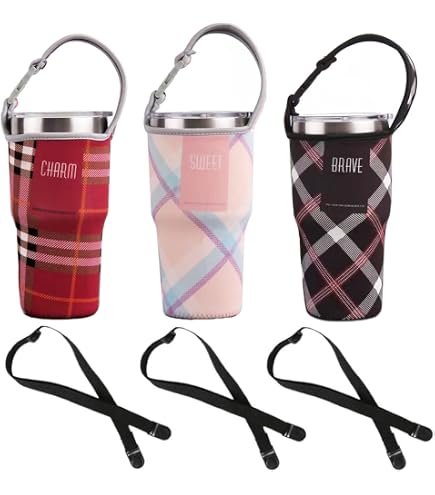 Tumbler 30oz Carrier Holder Pouch with Shoulder Strap, Fit for YETI, Rtic, Atlin, Ozark Trail, Rambler 30 oz Insulated Tumbler Coffee Cup, Neoprene Sleeve with Carrying Handle