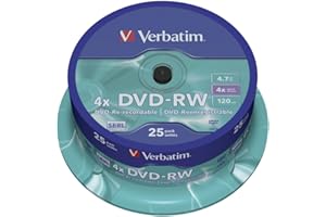 Verbatim DVD-RW 4.7Gb 4X Spindle 25 No 43639 Blank DVD rewritable