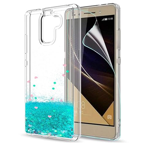 LeYi Hülle Huawei Honor 7 Glitzer Handyhülle mit HD Folie Schutzfolie,Cover TPU Bumper Silikon Flüssigkeit Treibsand Clear Sc