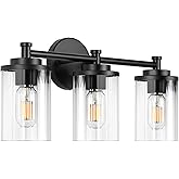 PHIXART 3-Light Bathroom Light Fixtures, Black Vanity Light with Clear Glass Shade, Modern Bathroom Lighting Fixtures Over Mi
