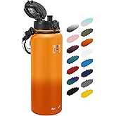 Fanhaw 40 Oz Insulated Stainless Steel Vacuum Water Bottle with Anti-Dust Pop-Open Lid - For Outdoor, Women, Men | Leak & Sweat Proof (Yellow Orange)