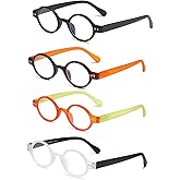 KoKoBin 4-Pack Mini Small Round Reading Glasses Comfortable Readers for Women and Men (Multicoloured, 1.00, multiplier_x)