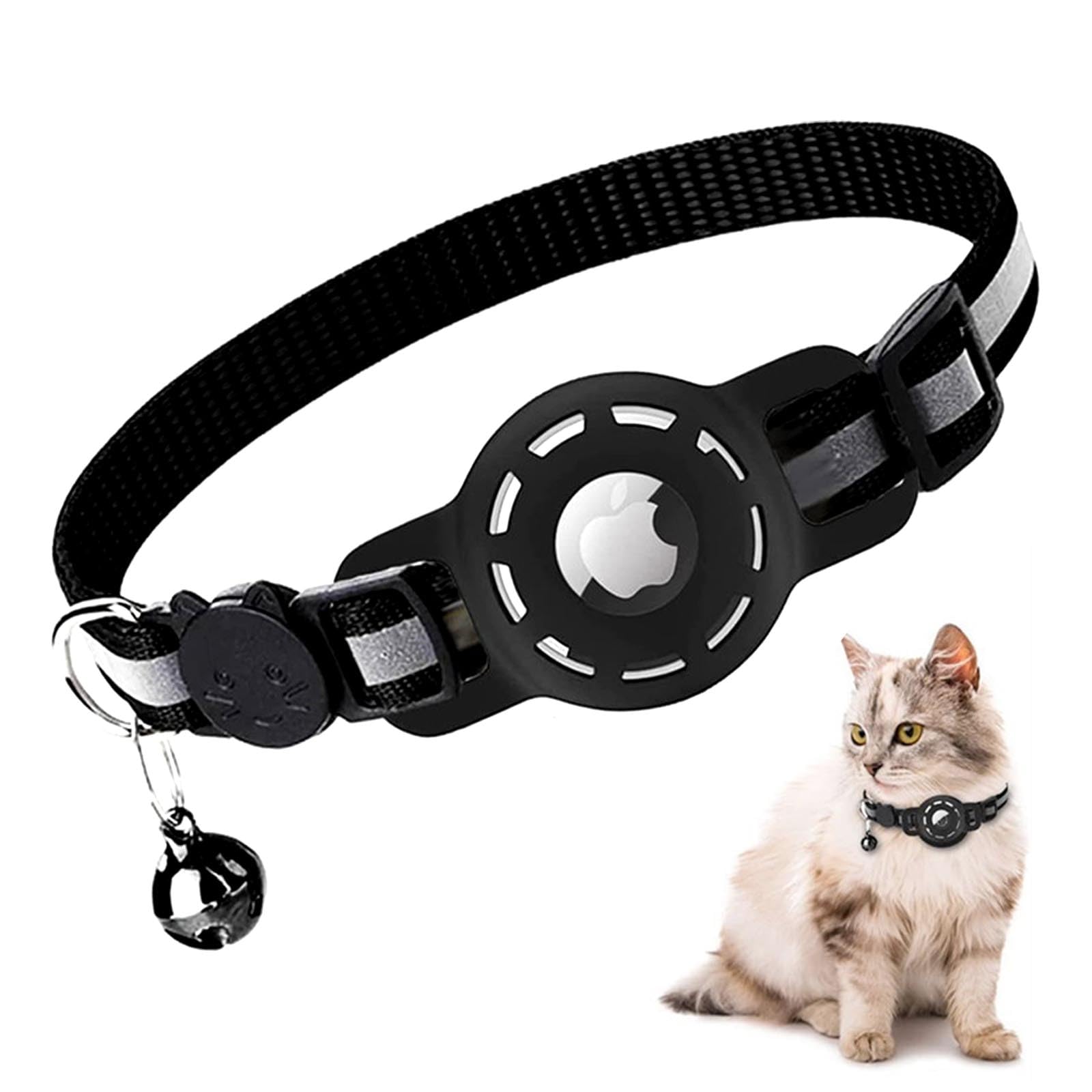 GWAWG 1pcs Airtag Cat Collar, GPS Cat Tracker Collar with Airtag Holder and Bell, Suitable for Apple Airtag Tracker Protective Case, Suitable for Light Cat Tracker for Kittens and Puppies