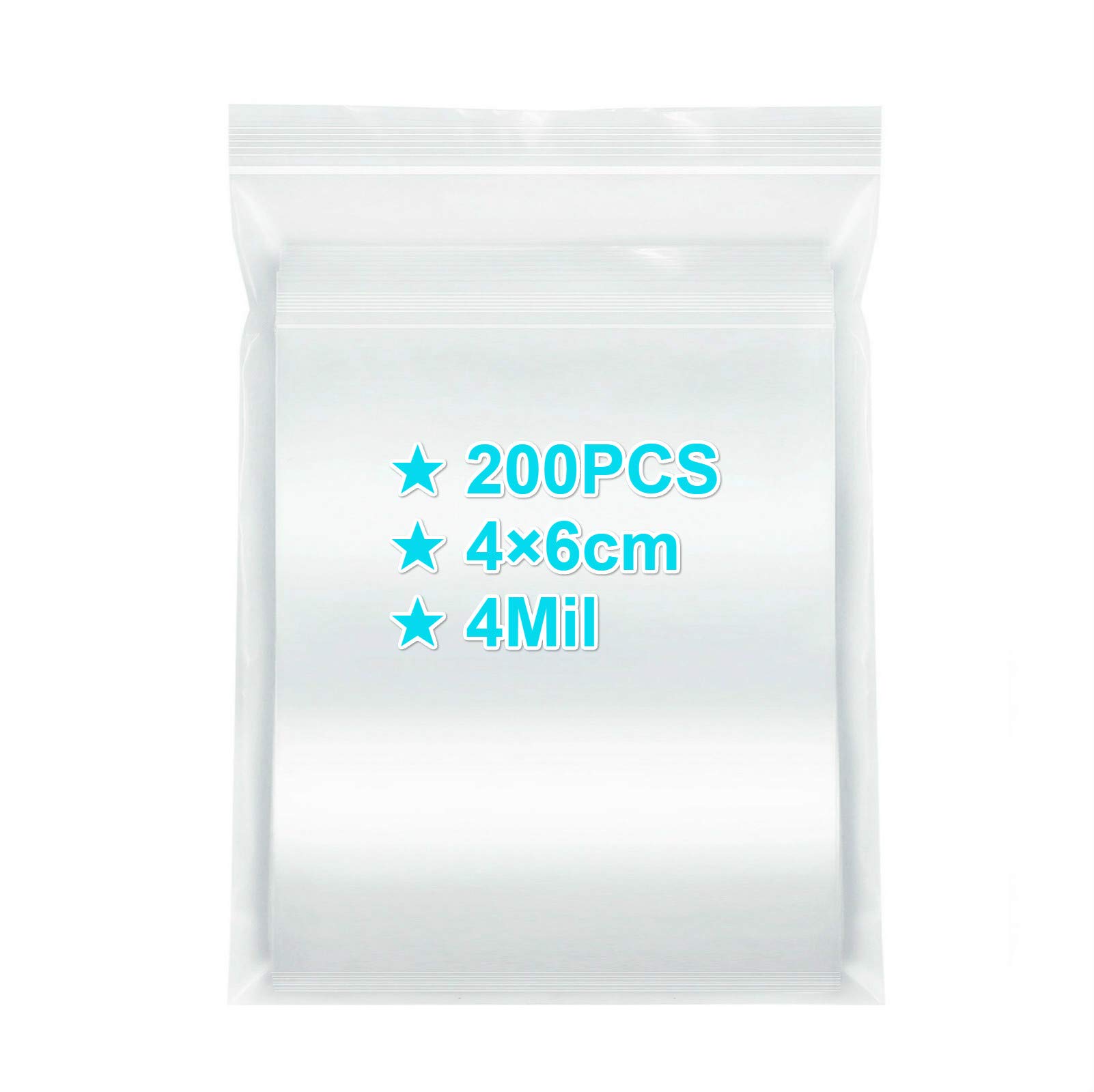 Small Ziplock Bags 4×6cm, 200PCS, 4 Mil Extra Thick Clear Plastic Resealable Bags with Lock Seal Zipper, Storage Pouches Grip Seal Bags for Jewelry Coins Pills Packaging