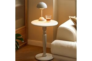 Vadisun 100% Solid Oak Round Pedestal Side Table for Living Rooms, Small Drink Tables for Small Spaces, Tall End Table for Bedroom, Corners, and Nursery (White, 15.75" D x 21.26" H)