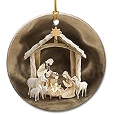 Rustic Nativity Christmas Ornament 2025-2-Sided Printed Ceramic Nativity Scene Ornaments, Religious Presents for Christian Women Men - Holy Family Jesus Christmas Tree Decorations