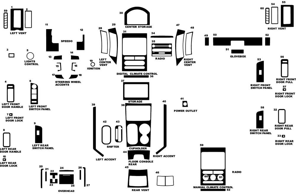 Rvinyl Rdash Dash Kit Decal Trim for Ford Edge 2007-2008 - Wood Grain (Walnut)