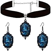 Dreuyet Gothic Castle Cameo Jewelry Set Vintage Vintage Victorian Crystal Glass Castle Earrings and Velvet Necklace Halloween Punk Style Goth Jewelry for Women