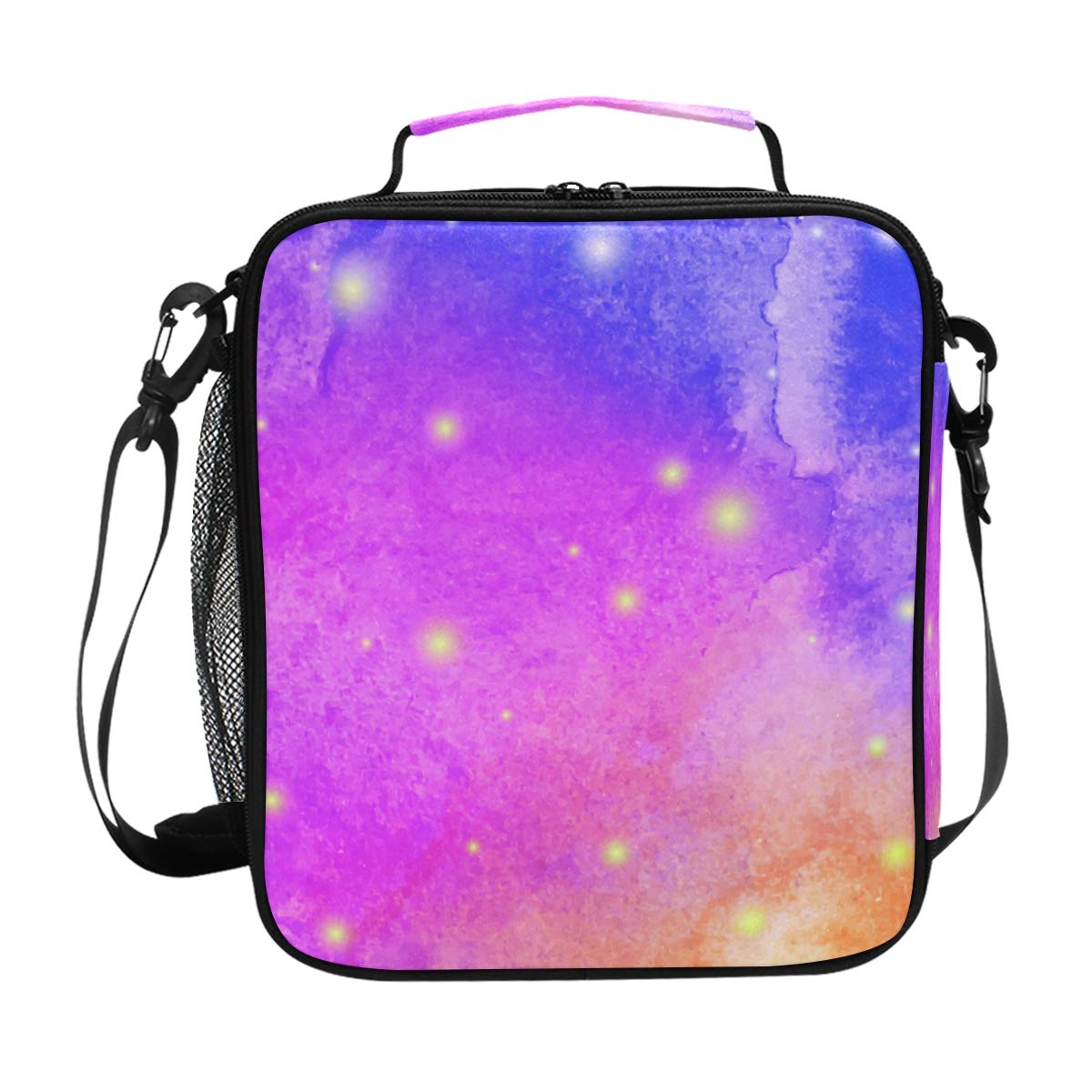 FFY Go Girls Glaxy Lunch Bags Purple Rainbow Star Large Insulated Lunch Box Tote Bag Cold Thermal Freezable Shoulder Strap for Kids Teen School Work