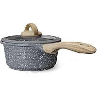 JEETEE 1.5 Quart Nonstick Saucepan Stone Coating Milk Pan with Silicone Rim Lid and Bakelite Handle PFOA-Free Milk…