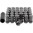 Wheel Accessories Parts 24 Pcs M14x1.5 14x1.5 Thread Short Truck 1.50" Long Lug Nuts Black 7 Spline Fits Jeep Wagoneer Grand Wagoneer 2019+ Ram 1500