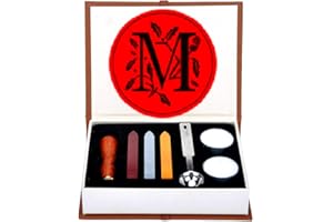 Letter M Wax Seal Stamp Set, ANBOSE Alphabet M Letters Wax Sealing Stamp Kit Including 1Pcs Wooden Handle Copper Heads, 3Pcs 