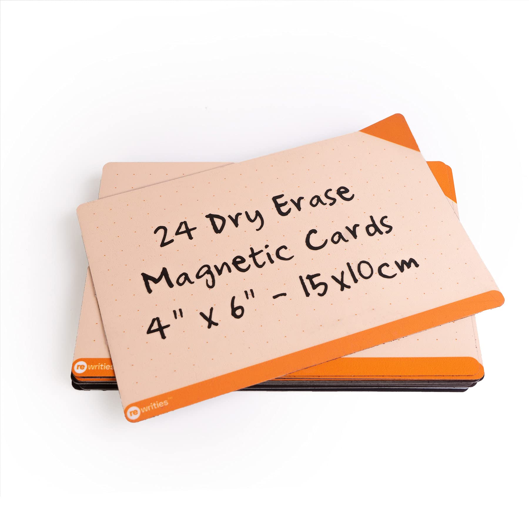 Rewrities Notes - 24 Dry Erase Magnetic Cards 10 x 15 cm - Reusable Notes for Tasks, Planning, Projects, Organization (Orange)