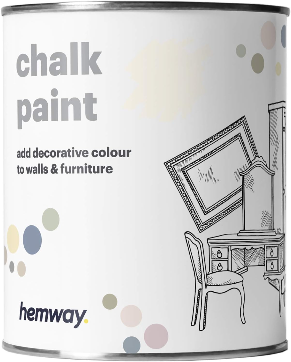 Hemway Chalk Paint Off White Furniture Paint 1L, Matt Finish Shabby Chic, Chalk Furniture & Walls, Quick Dry & 1 Coat
