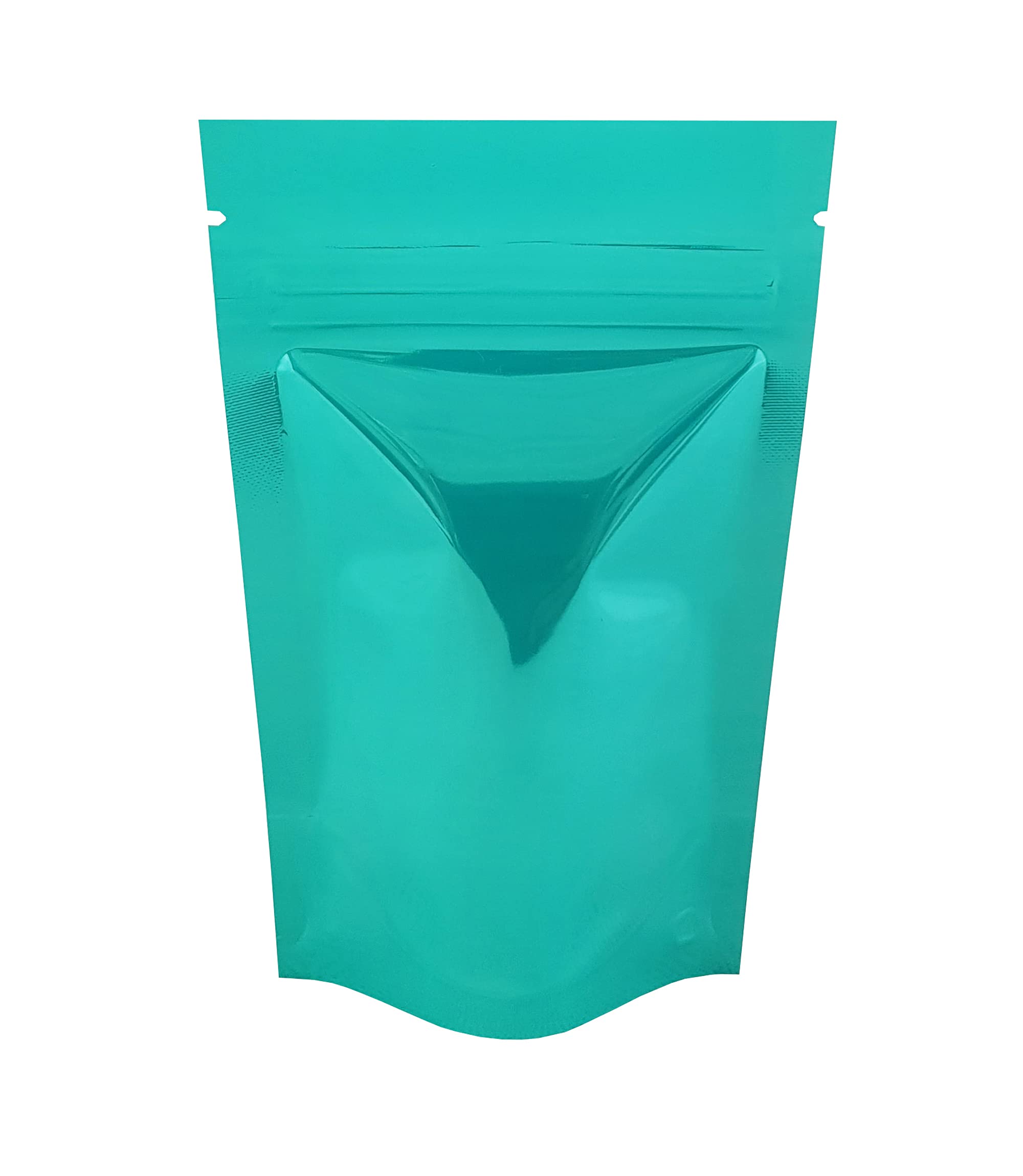 Rightpak Stand Up Pouches 25 Pieces 8cm x 13cm, Turquoise Shiny Heat Sealable Tear Notches Smell Proof for Food Storage with Ziplock