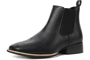 Rvminyta Western Cowboy Boots for Men Square Toe Ankle Boots Mens Retro Slip On Chelsea Boot Casual Dress Boot