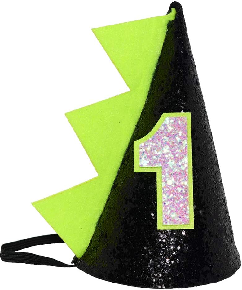 Maticr Glitter Dinosaur 1st Birthday Cone Hat Baby Boy Dinosaur Dragon Party Hat for Cake Smash First Birthday Party Supplies