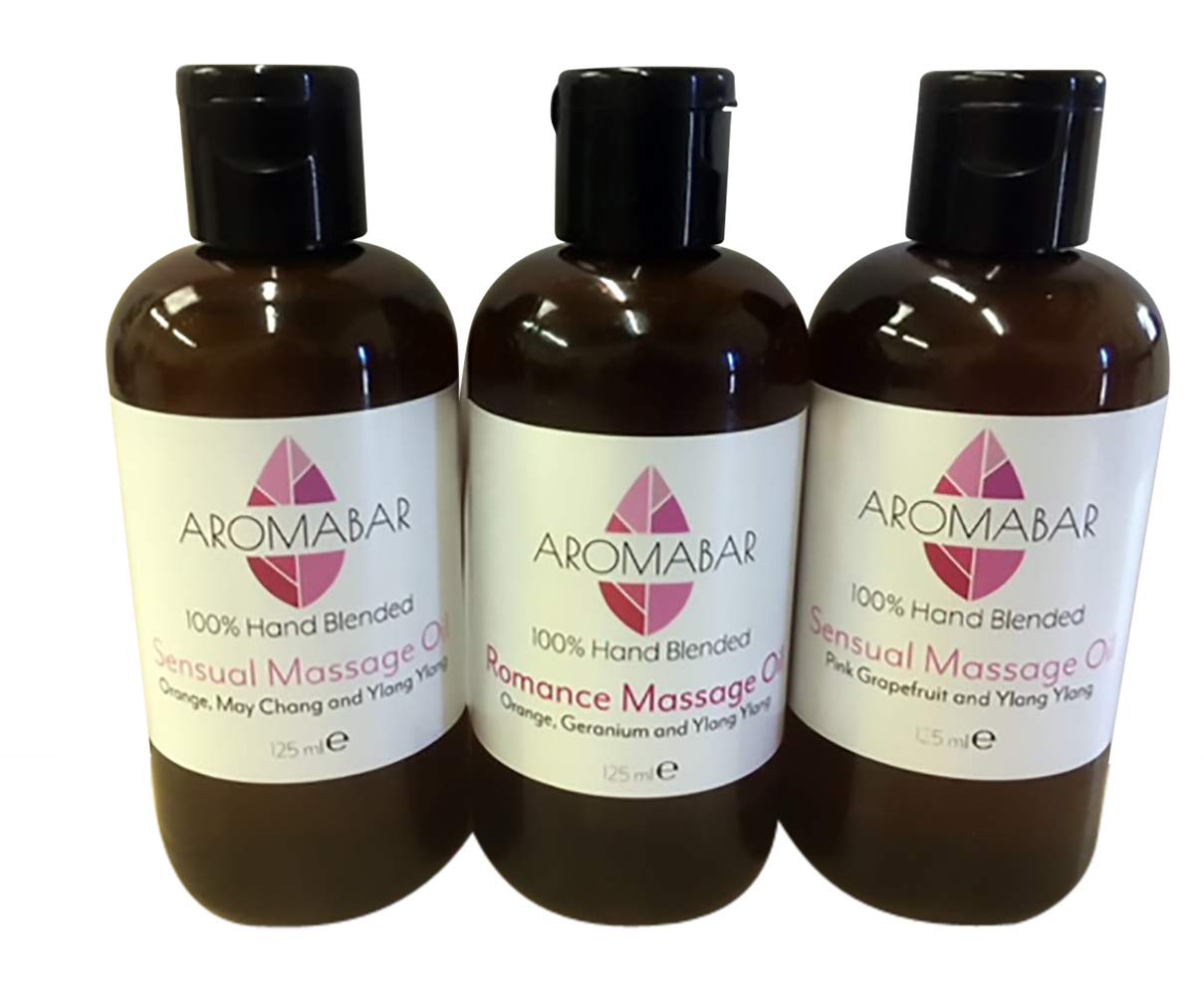 Romantic Sensual Massage Oil Gift Set (3 x 125ml) Gift Boxed. Ideal for Valentines, Anniversaries or Birthdays