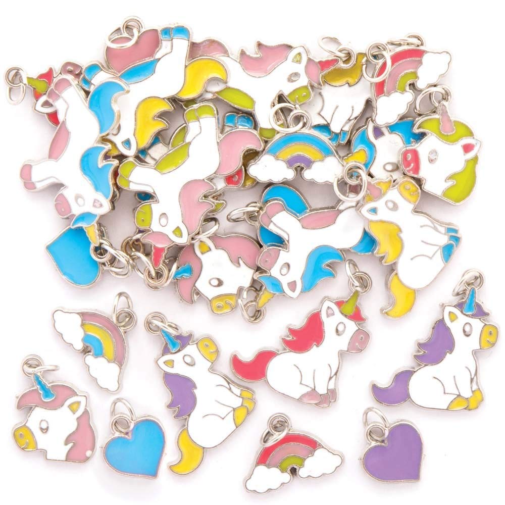 Baker Ross FE260 Unicorn Bracelet Charms - Pack of 30, Perfect for Kids Jewellery Making Activities, Bracelets, Necklaces, Bead Art Activities or Party Crafting
