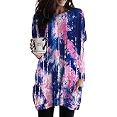 Poetsky Fall Womens Tunic or Tops to Wear with Leggings Long Sleeve Casual Long Shirts Blouses with Pockets