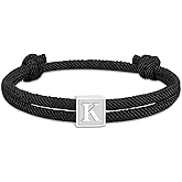 Zocomi Valentines Day Gifts for Him - Rope Initial Bracelet for Men Boys Girls, Stainless Steel A-Z Letter Charm Bracelet, Handmade Braided Bracelet Adjustable 7-13 Inches Jewelry Gifts for Men