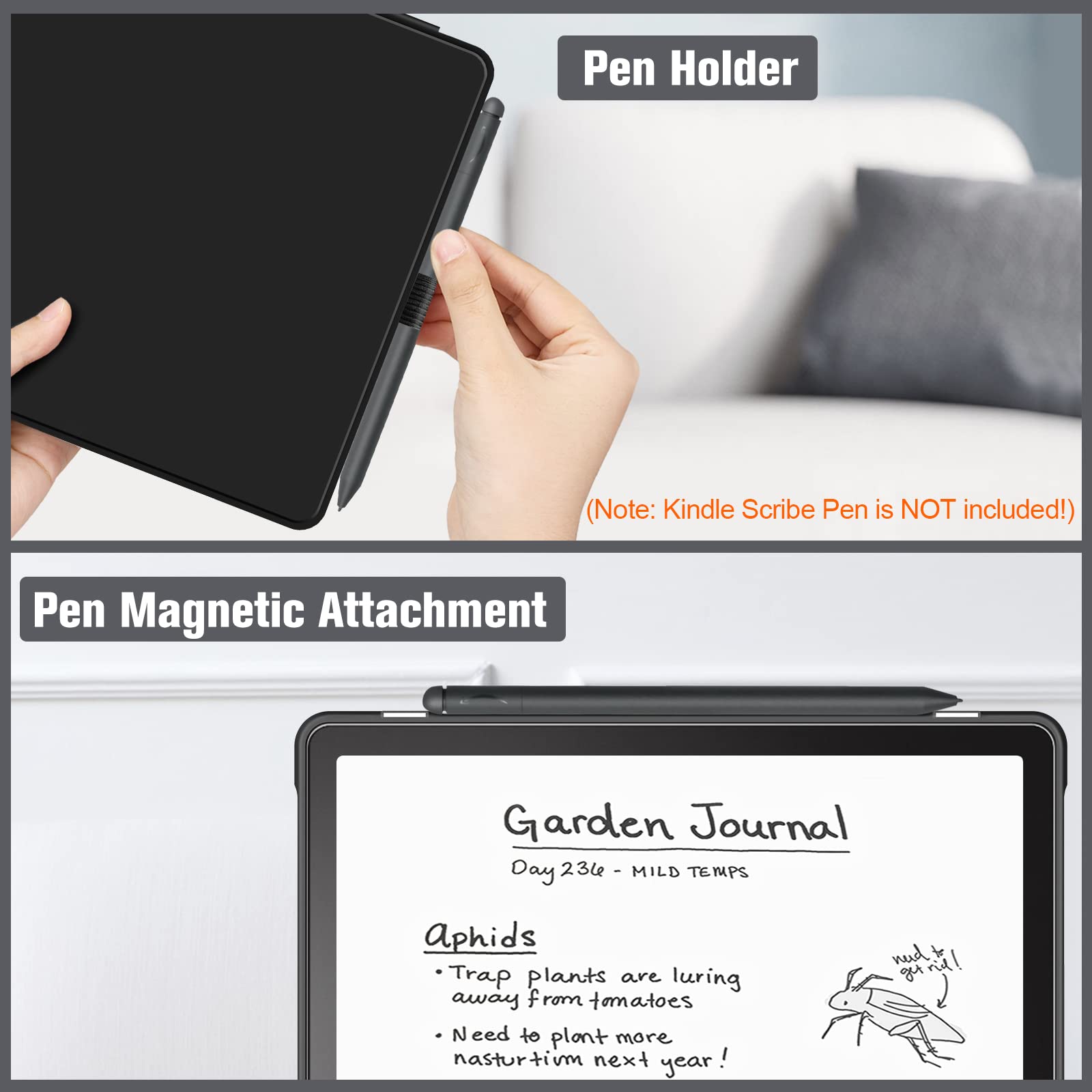 Fintie Hybrid Case for Kindle Scribe (2024/2022 Release) - Slim Shockproof Cover Transparent Back Shell with Pencil Holder Auto Sleep/Wake for 10.2