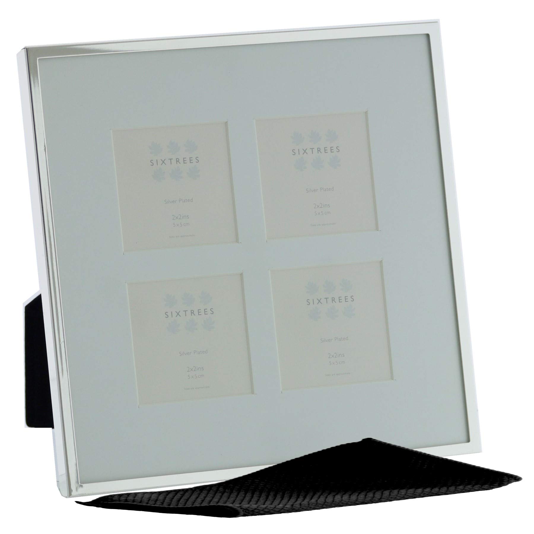 Sixtrees Park Lane 2-653-4C Silver Plated Four Aperture Photo Frame for 2x2 inch Pictures with Mount - Complete with microfibre polishing cloth.