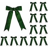 Meseey 12 Pcs Dark Green Velvet Bows with Twist Tie 3.5 Inch Pre-Tied Vintage Christmas Velvet Ribbon Bows for Treat Bags Gift Wrapping Basket Wedding Baby Shower Brithday Party