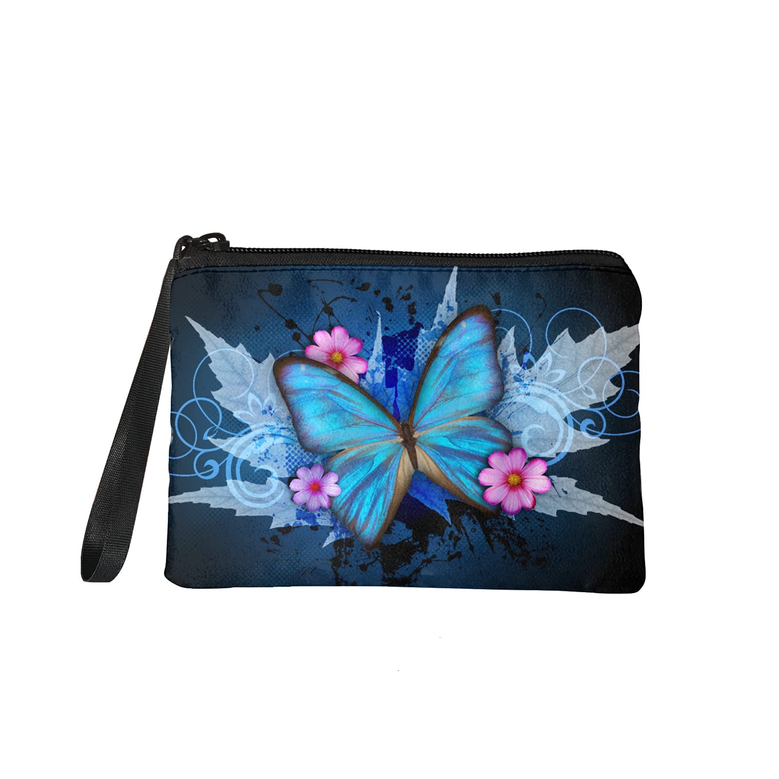 chaqlin Blue Butterfly Coin Purse for Womens Change Purse Pouch Flannel Mini Wallet Pouch Make up Bags Ladies Girls Butterfly Gifts