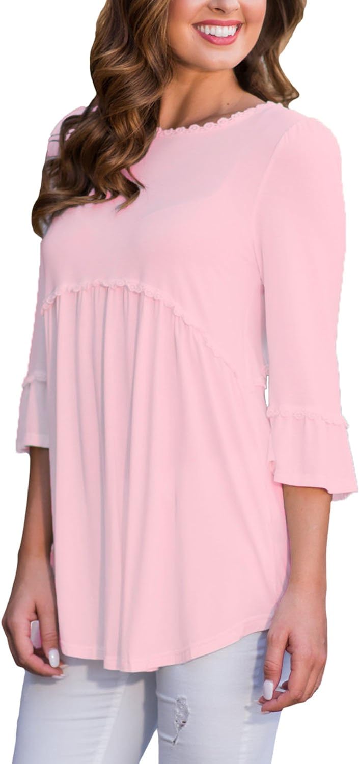 HOTAPEI Women's 3 4 Sleeve T Shirts Casual Loose Flowy Tops