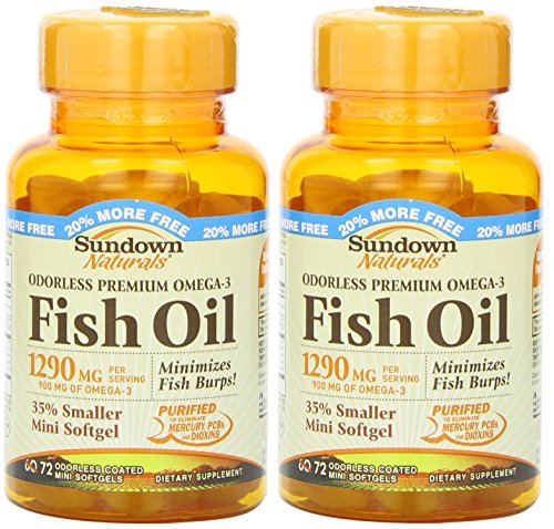 Sundown Naturals Naturals Odorless Premium Omega-3 Fish Oil, 72 Softgels (Pack of 2) Total 144