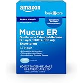 Amazon Basic Care Guaifenesin Extended-Release Bi-Layer Tablets, 600 mg, 12 Hour Expectorant for Chest Congestion and Mucus Relief, Cough Medicine, 60 Count