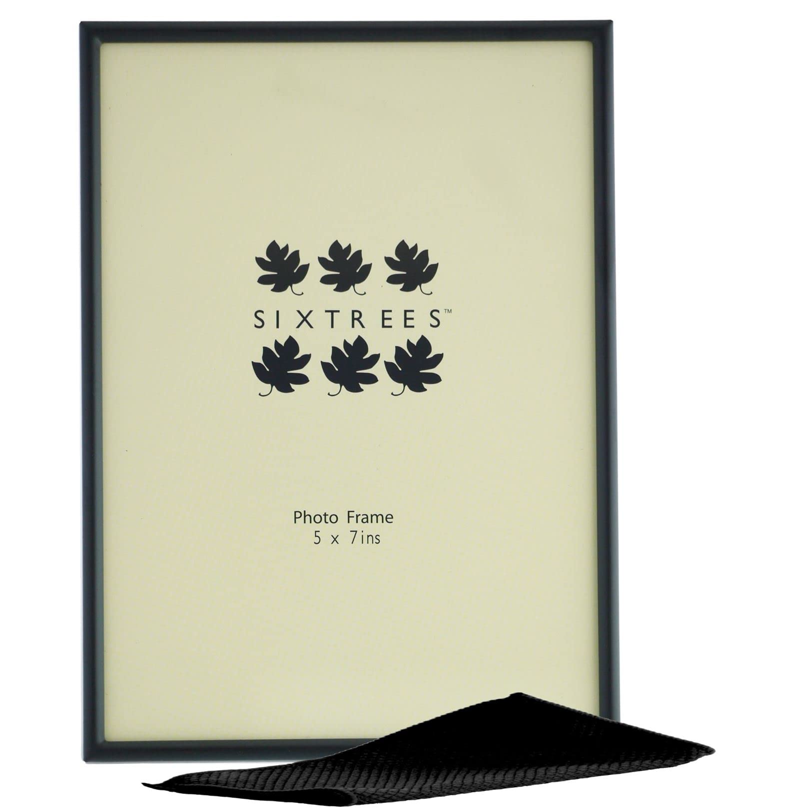 Sixtrees Cambourne 3-400-57 Satin Black Metal 7x5 inch Photo Frame - Complete with microfibre polishing cloth.