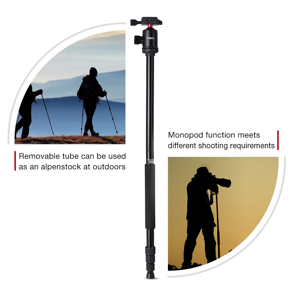 Tycka Trépied Caméra Appareil Photo,Trépied Ultraléger Aluminium 164cm , ,Supporte jusqu\'à 10kg les Caméscopes et Appareils Photo,tête panoramique pivotante (diamètre de 36mm),pour Canon Sony Nikon,avec Sac de Transport, Noir