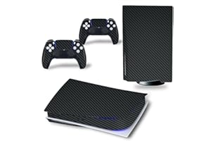 TAIFOND Full Body Skin Sticker Decal Cover for PS5 Disk Version, Black Carbon Fiber PS5 Console and Controllers Skin