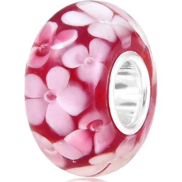 Perle Murano Verre Bulles Colorées Argent 925 - Charme Océan Vert Rose Bleu Rouge Pour Bracelet