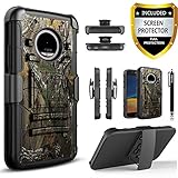 Moto E4 Case, [Not Fit Moto E4 Plus] Circlemalls [Combo Holster] Built-In Kickstand Bundled With [HD Screen Protector] Shock Proof And Stylus Pen For Motorola Moto E4 / Moto E 4th Generation (Camo)