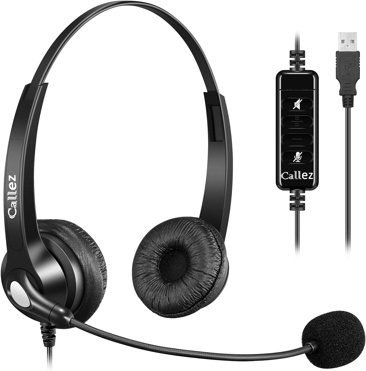 Callez 5 Pack USB Headset with Microphone Noise Cancelling & Audio Controls, Stereo PC Headphone for Laptop Computer Zoom Skype Business Call Center Office, Clearer Voice, Super Light, Ultra Comfort